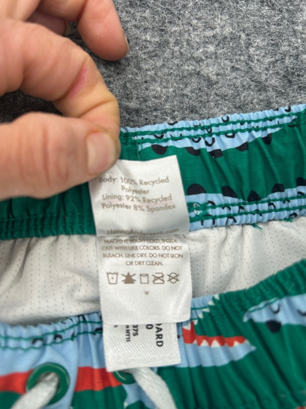 Hanna Andersson Green and Light Blue Alligator Print Swim Trunks Size 5 - Picture 3 of 5
